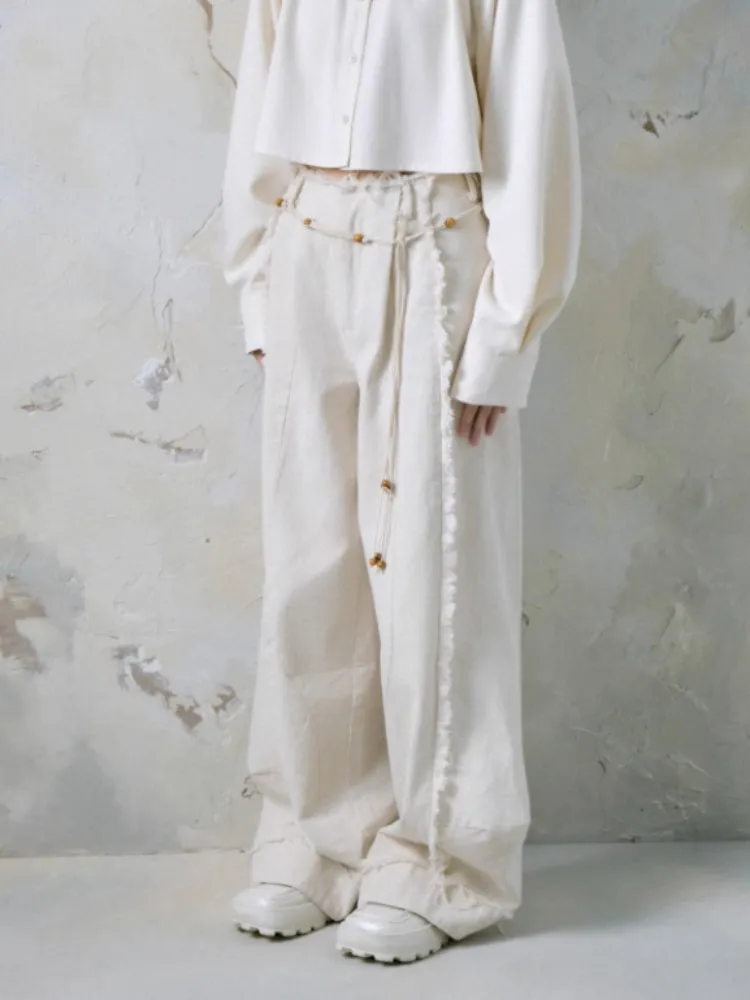 Raw Edge Wide Leg Jeans & Braid Belt【s0000004375】
