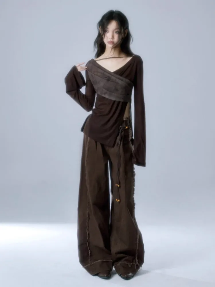 Raw Edge Wide Leg Jeans & Braid Belt【s0000004375】