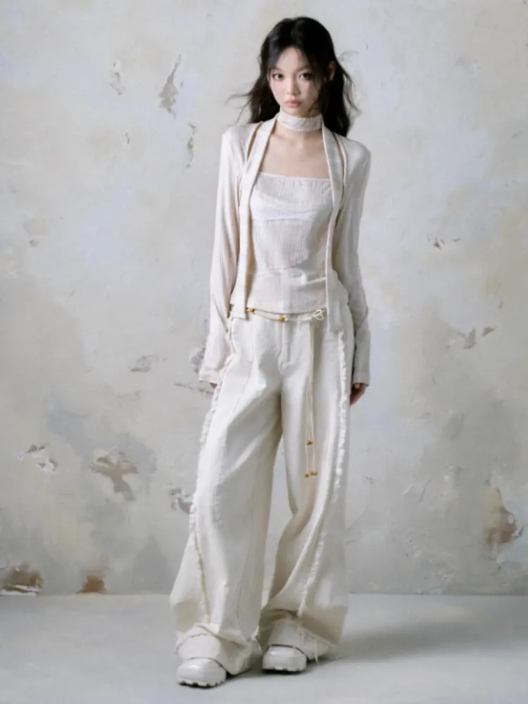 Raw Edge Wide Leg Jeans & Braid Belt【s0000004375】