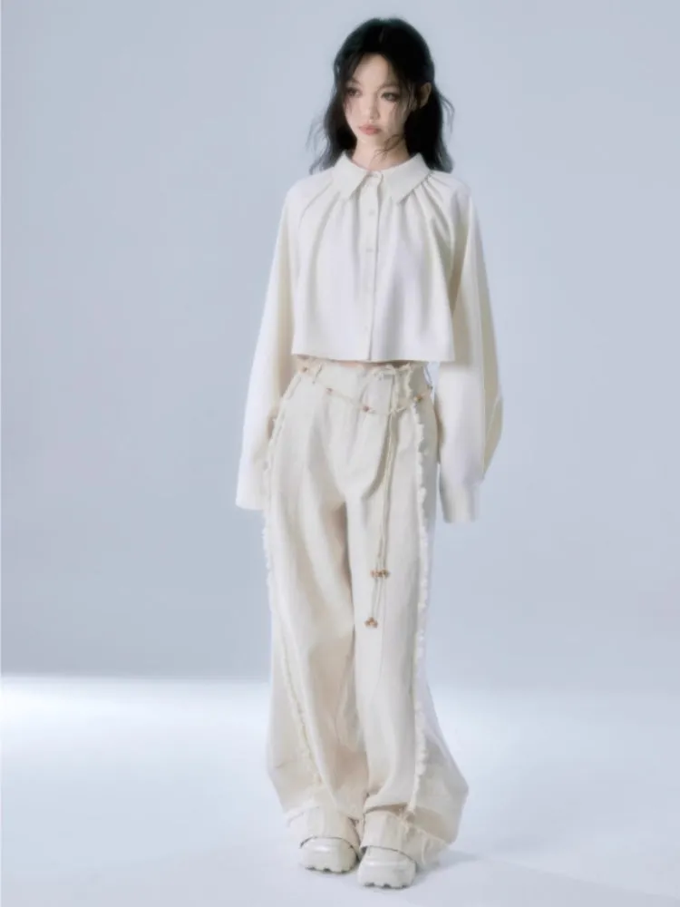 Raw Edge Wide Leg Jeans & Braid Belt【s0000004375】