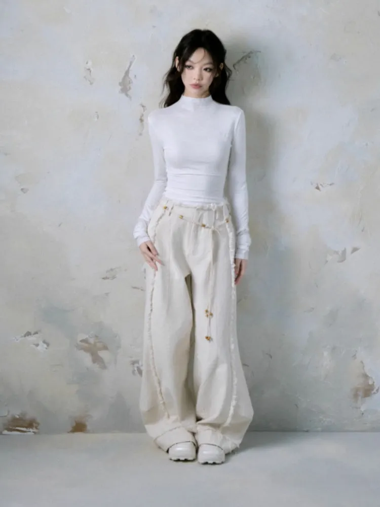 Raw Edge Wide Leg Jeans & Braid Belt【s0000004375】