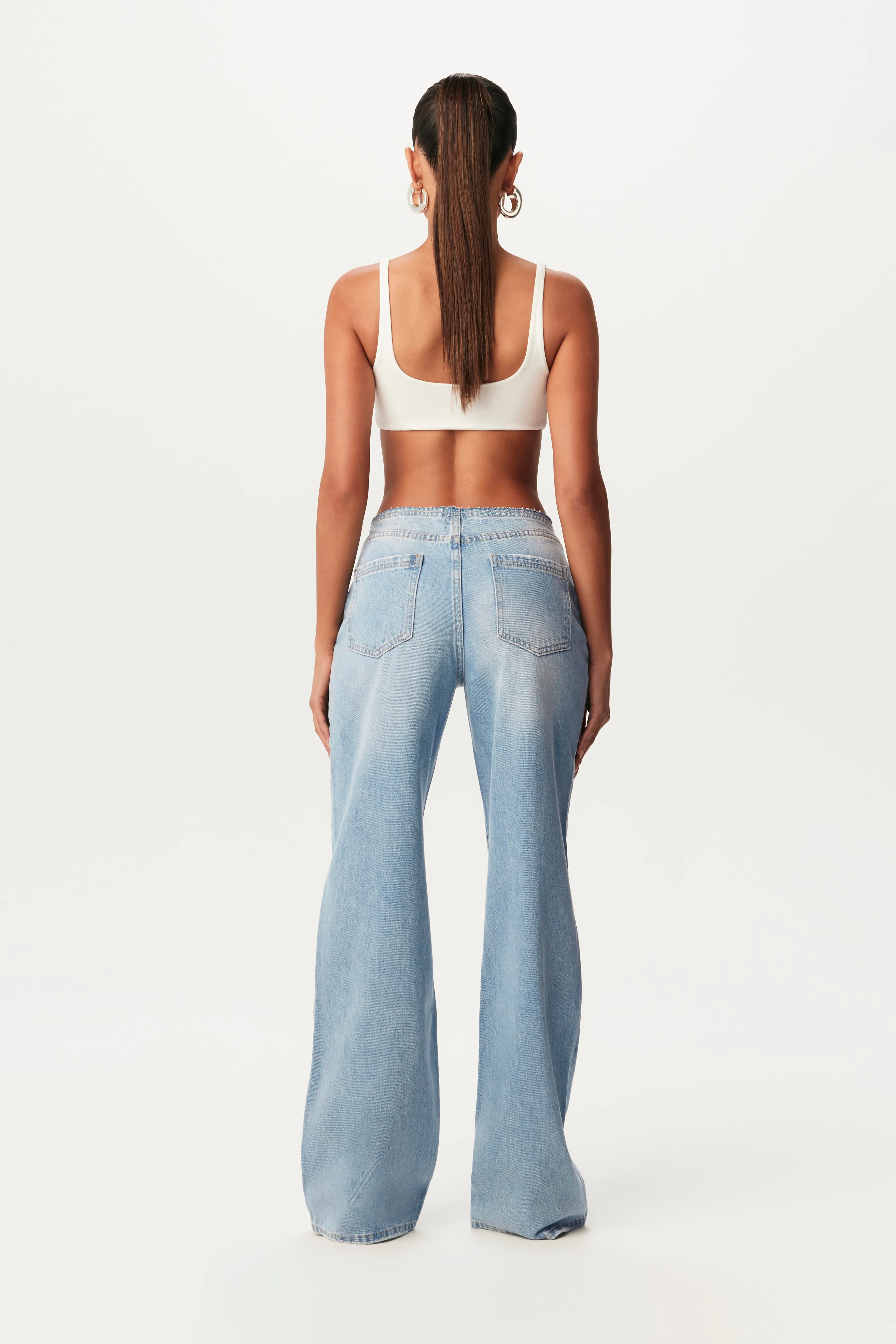 Raw Waist Straight Leg Jeans