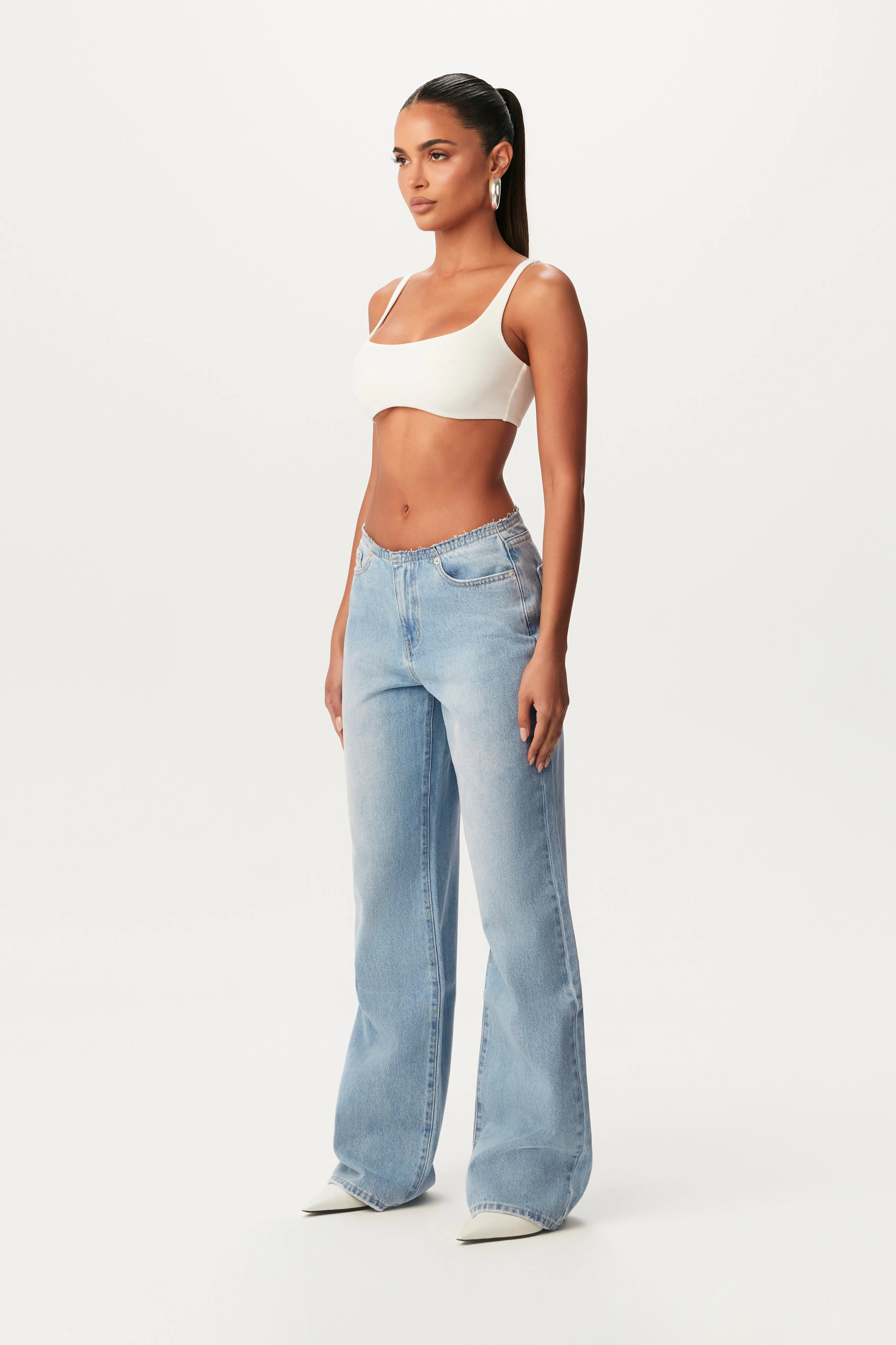 Raw Waist Straight Leg Jeans