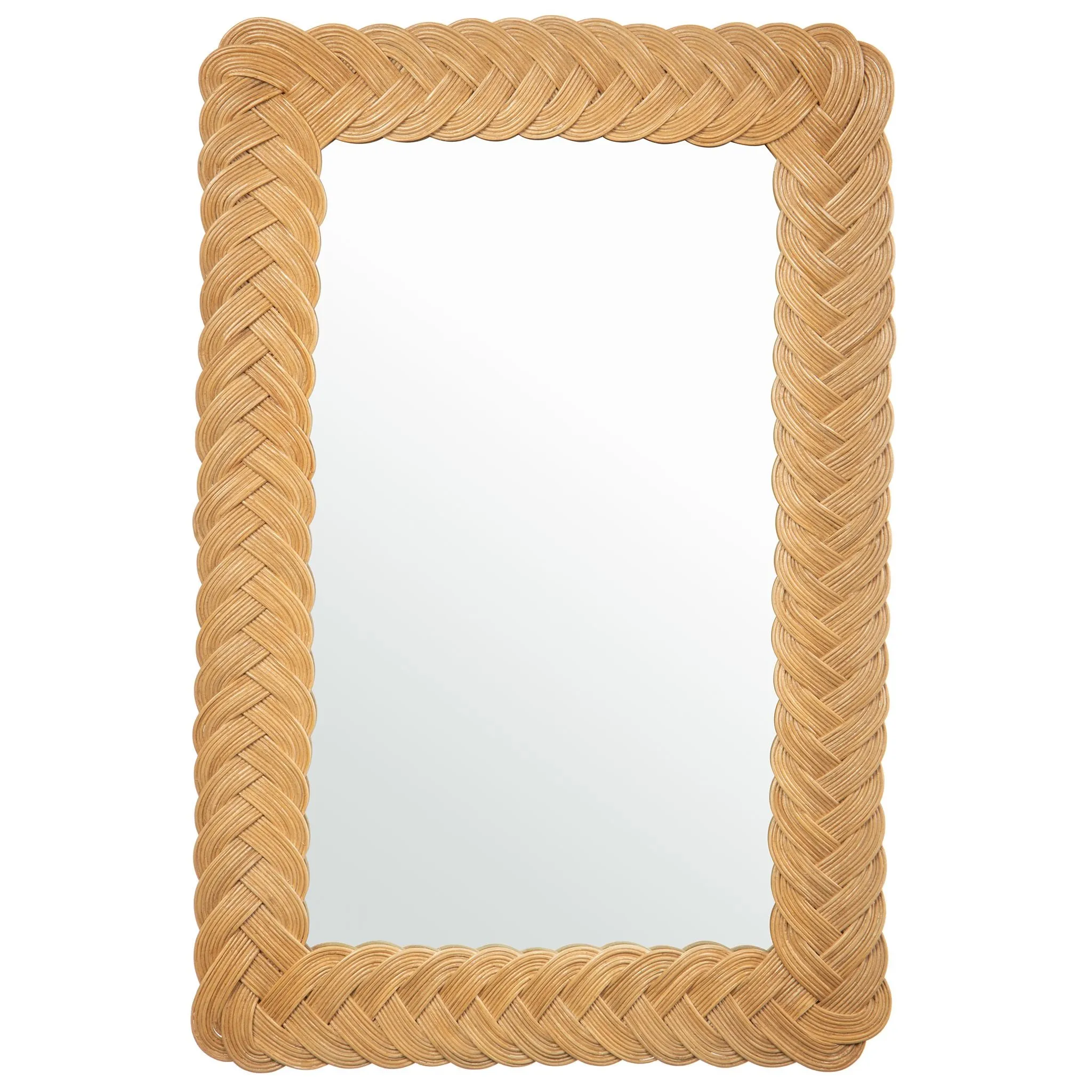 Rectangular Braided Wicker Decorative Wall Mirror, 24 x 36 Inch, Natural