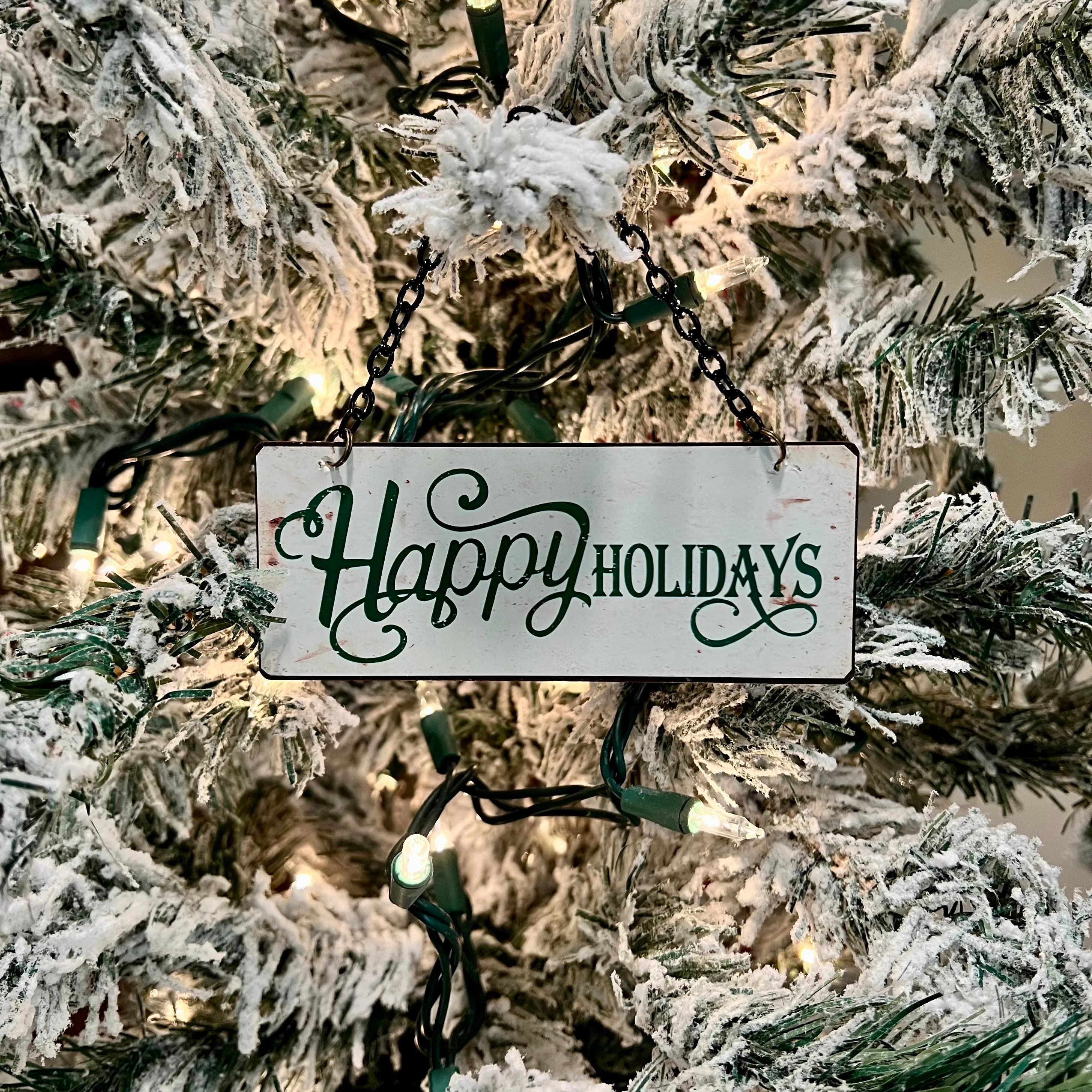 Retro Happy Holidays Metal Sign Ornament