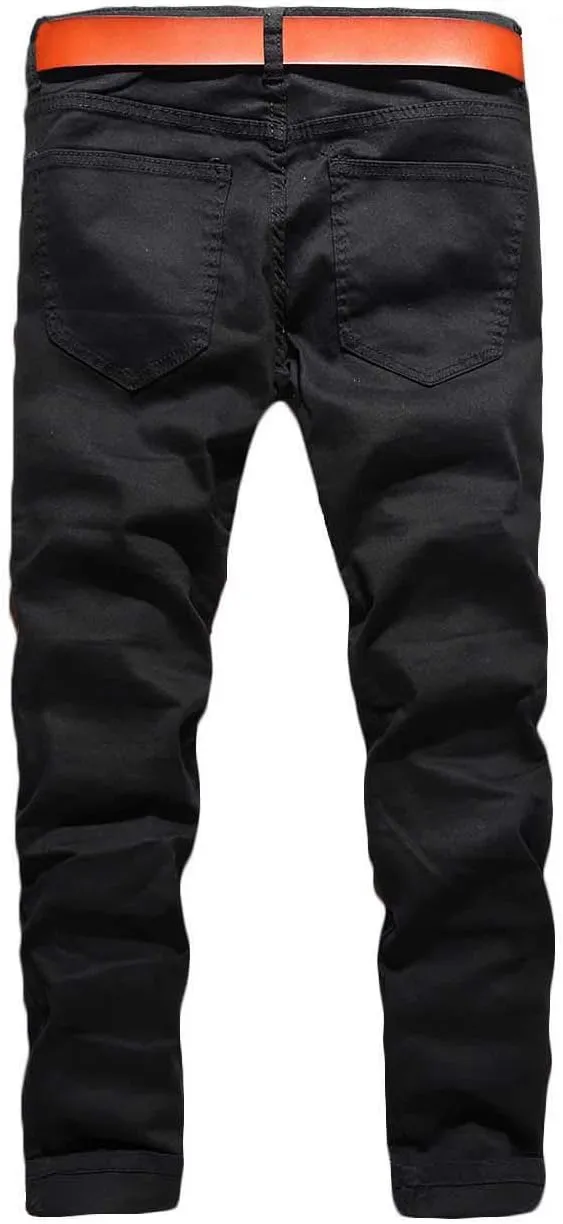 Rexcyril Men's Moto Biker Jeans Distressed Ripped Skinny Slim Fit Denim Pants with Zippers