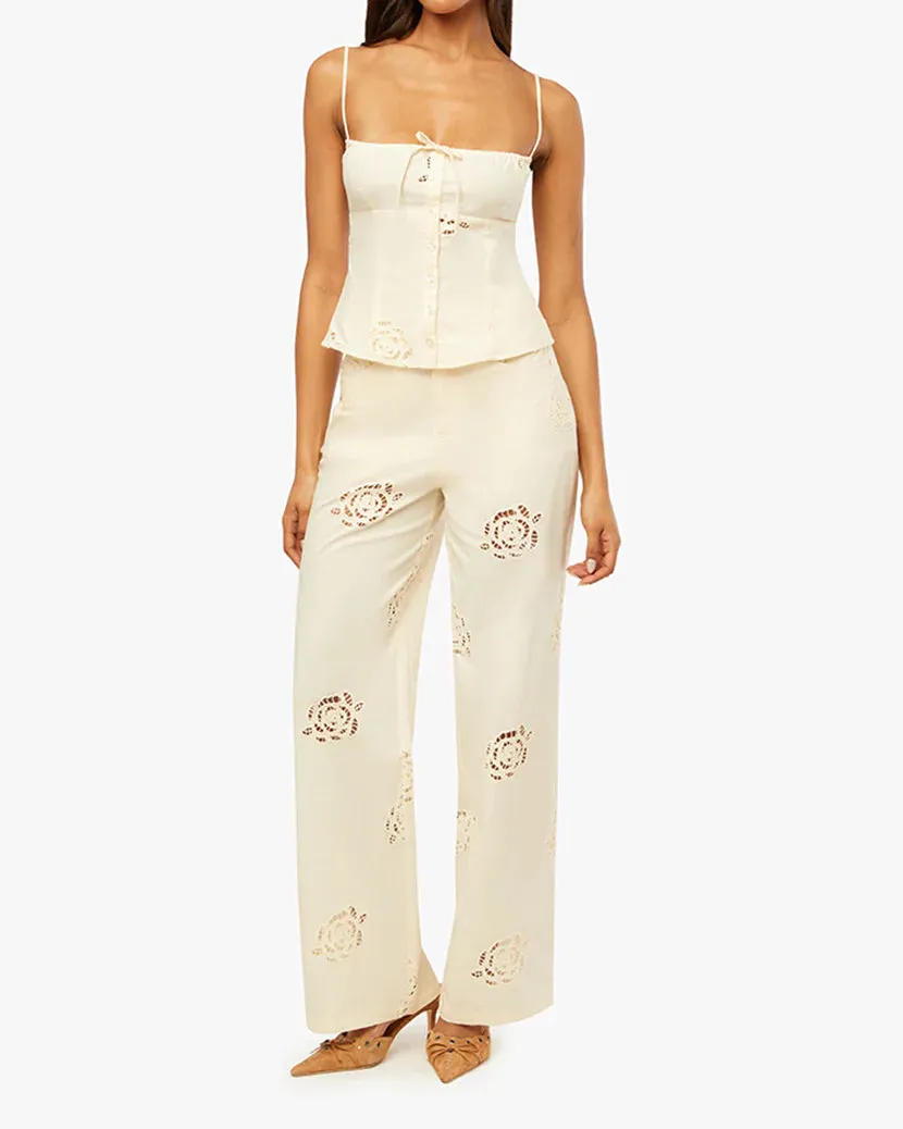 Rose Eyelet Straight Leg