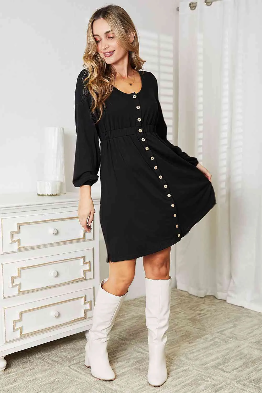 Scoop Neck Empire Waist Long Sleeve Magic Dress
