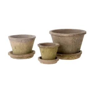 Set of 3 Aged Clay Pots   Saucers