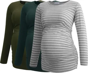 Smallshow Women's Maternity Shirts Long Sleeve Pregnancy Clothes Tops 3-Pack