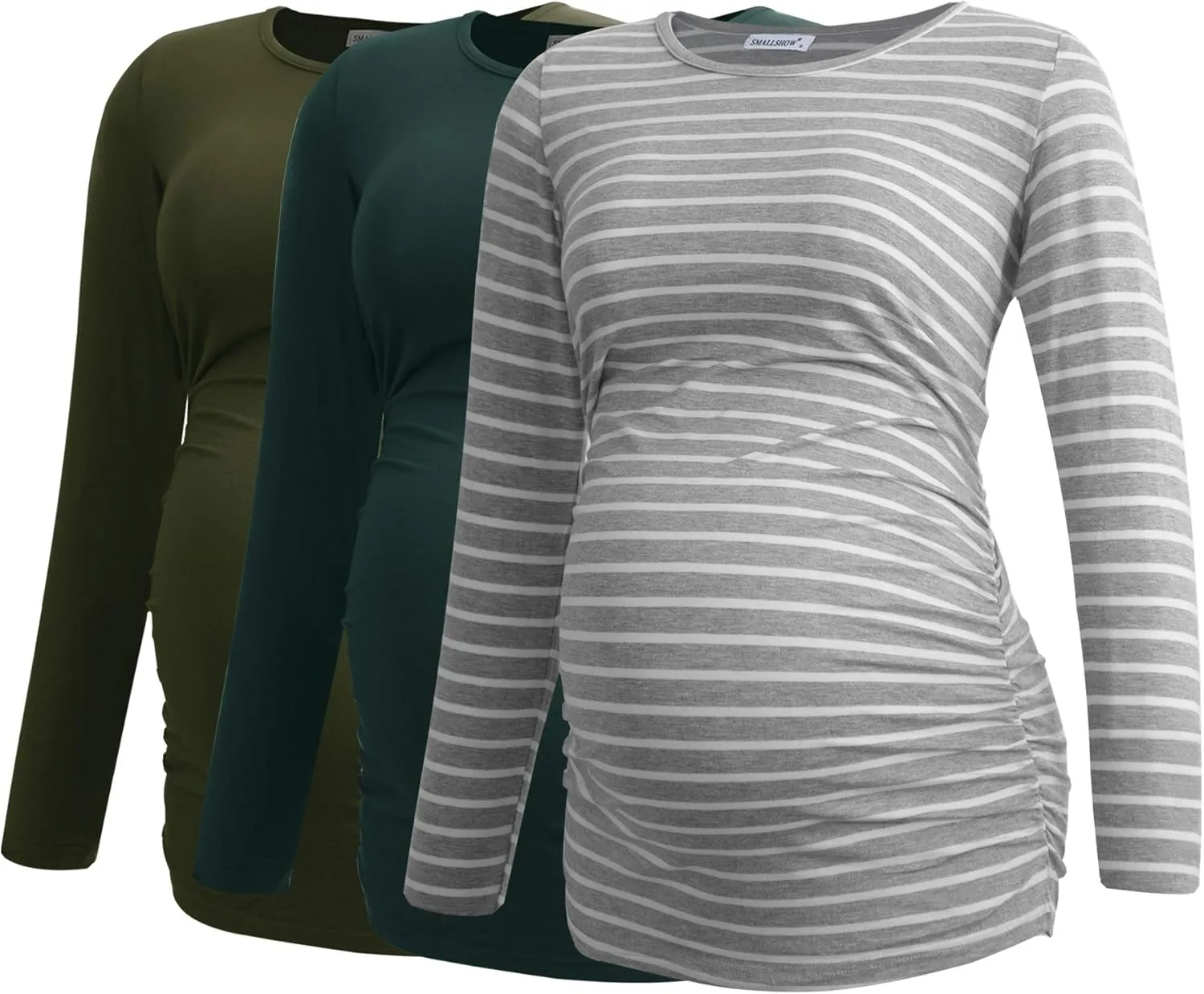 Smallshow Women's Maternity Shirts Long Sleeve Pregnancy Clothes Tops 3-Pack