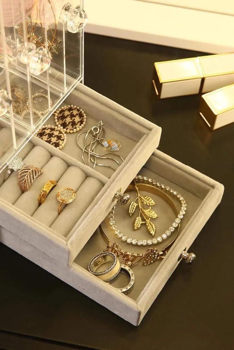 Sooyee Acrylic Earring Holder and Jewelry Organizer with 5 Drawers,Dustproof Jewelry Stand Rack Display Classic for Necklaces Bracelet Earrings and Ring,Clear