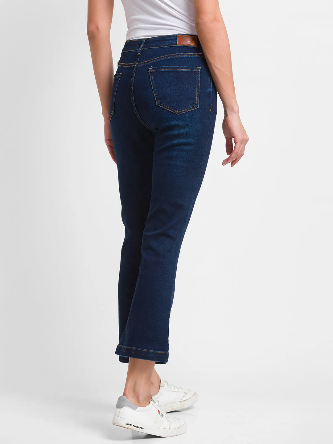 Spykar Dark Blue Lycra Flare Fit Ankle Length Jeans For Women (Elissa)