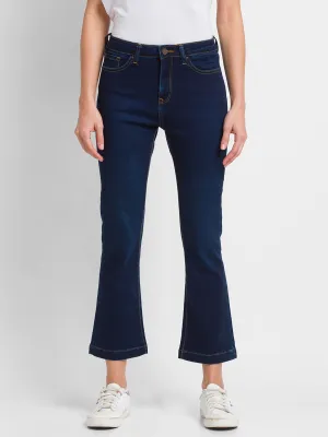 Spykar Dark Blue Lycra Flare Fit Ankle Length Jeans For Women (Elissa)