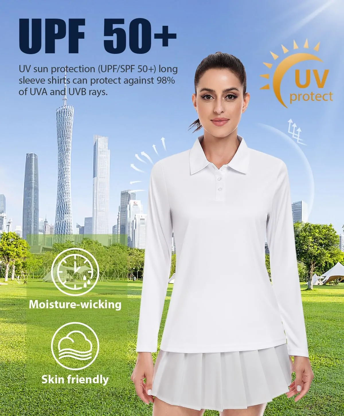 Star Vibe Long Sleeve Polo Shirts for Women Moisture Wicking Golf Shirt Quick Dry UPF 50  Sun Tennis Athletic Tops 3 Pack