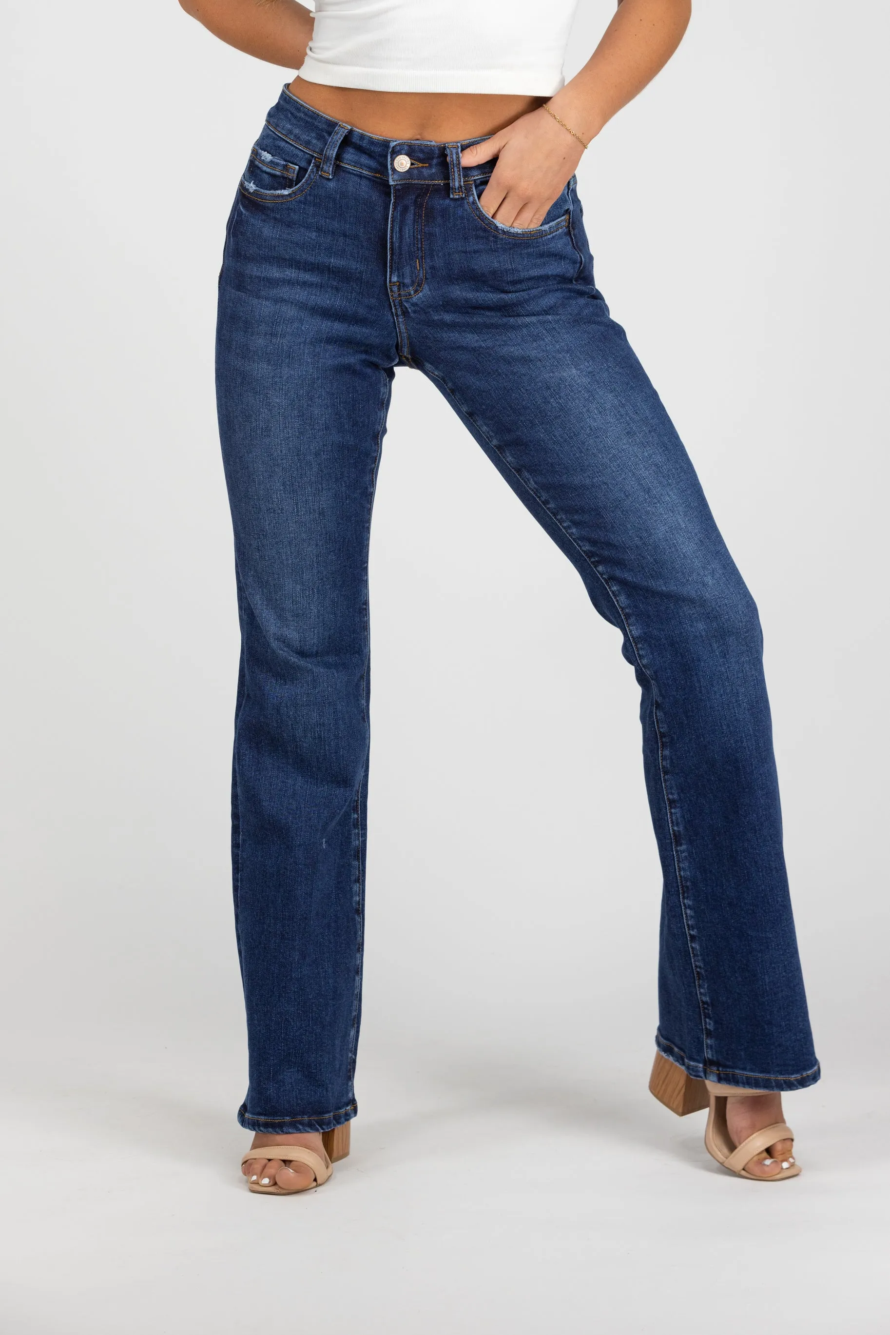 Stop Pretending from Lovervet: Mid-Rise Relaxed Bootcut Denim