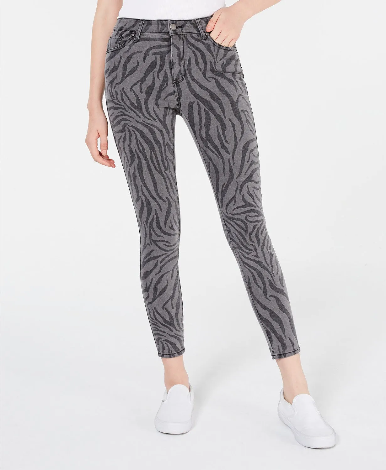 Tinseltown Juniors' Zebra-Print Skinny Jeans Gray Size 7