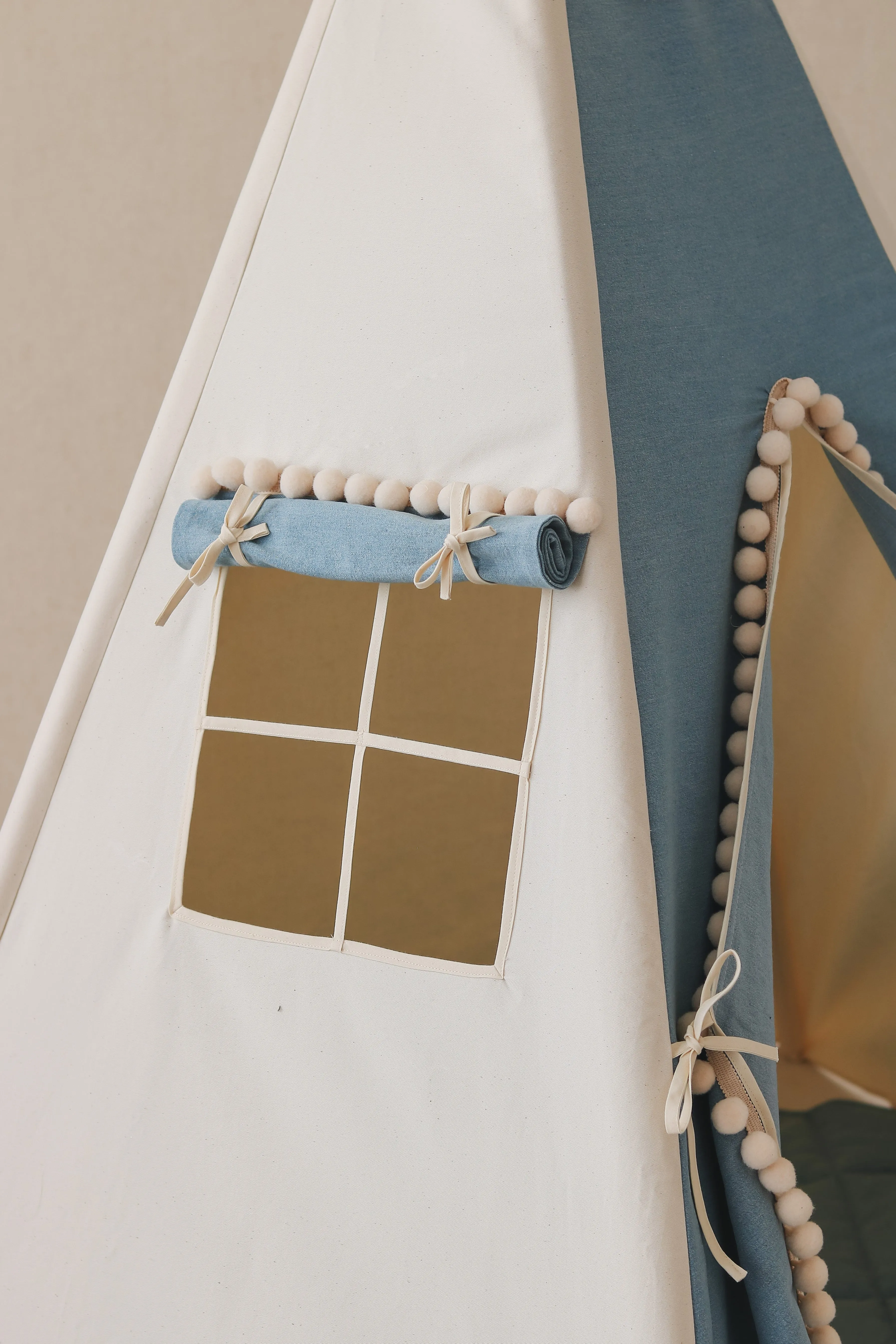 Tipi „Jeans“ mit Pompons und Matten-Set – blau