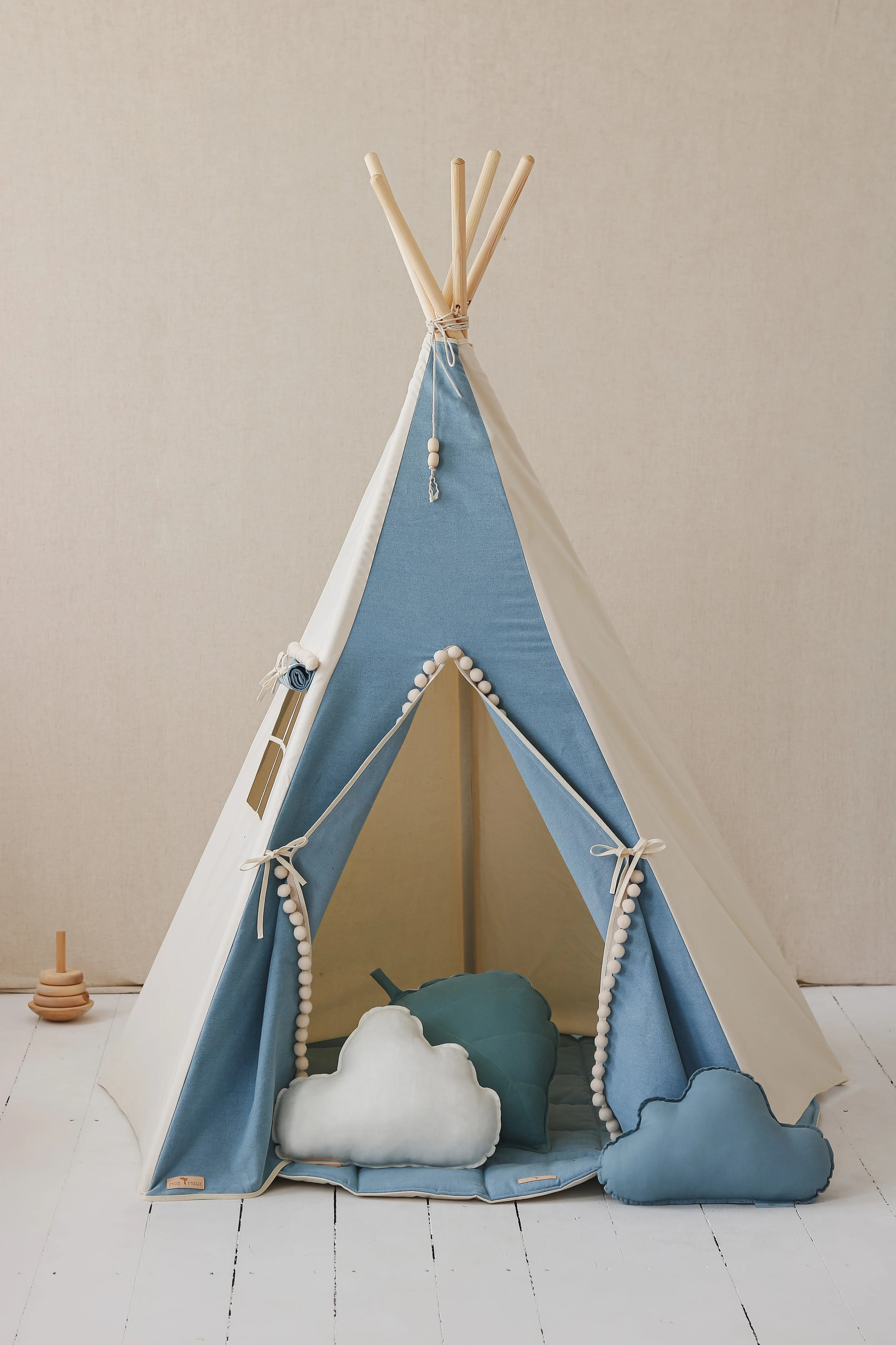 Tipi „Jeans“ mit Pompons und Matten-Set – blau