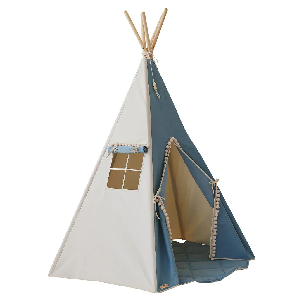 Tipi „Jeans“ mit Pompons und Matten-Set – blau
