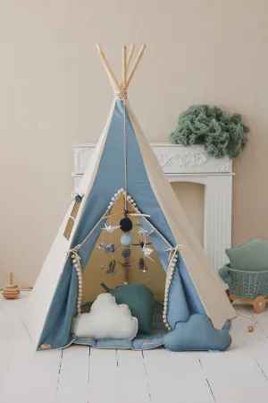Tipi „Jeans“ mit Pompons und Matten-Set – blau