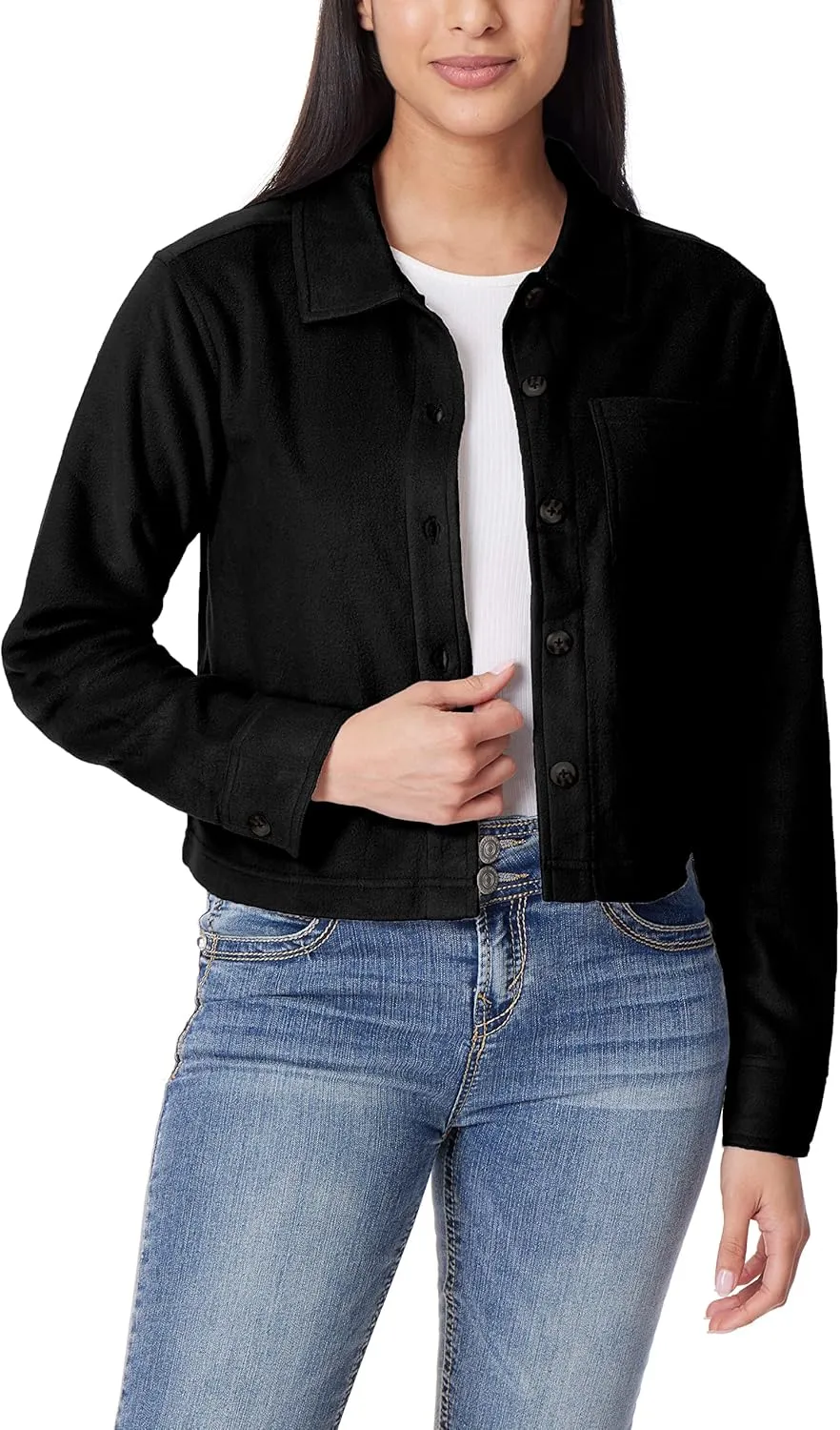 WallFlower Women's Chloe Polar Cozy Fleece Boyfriend Spring, Summer and Fall Light Shacket Jackets
