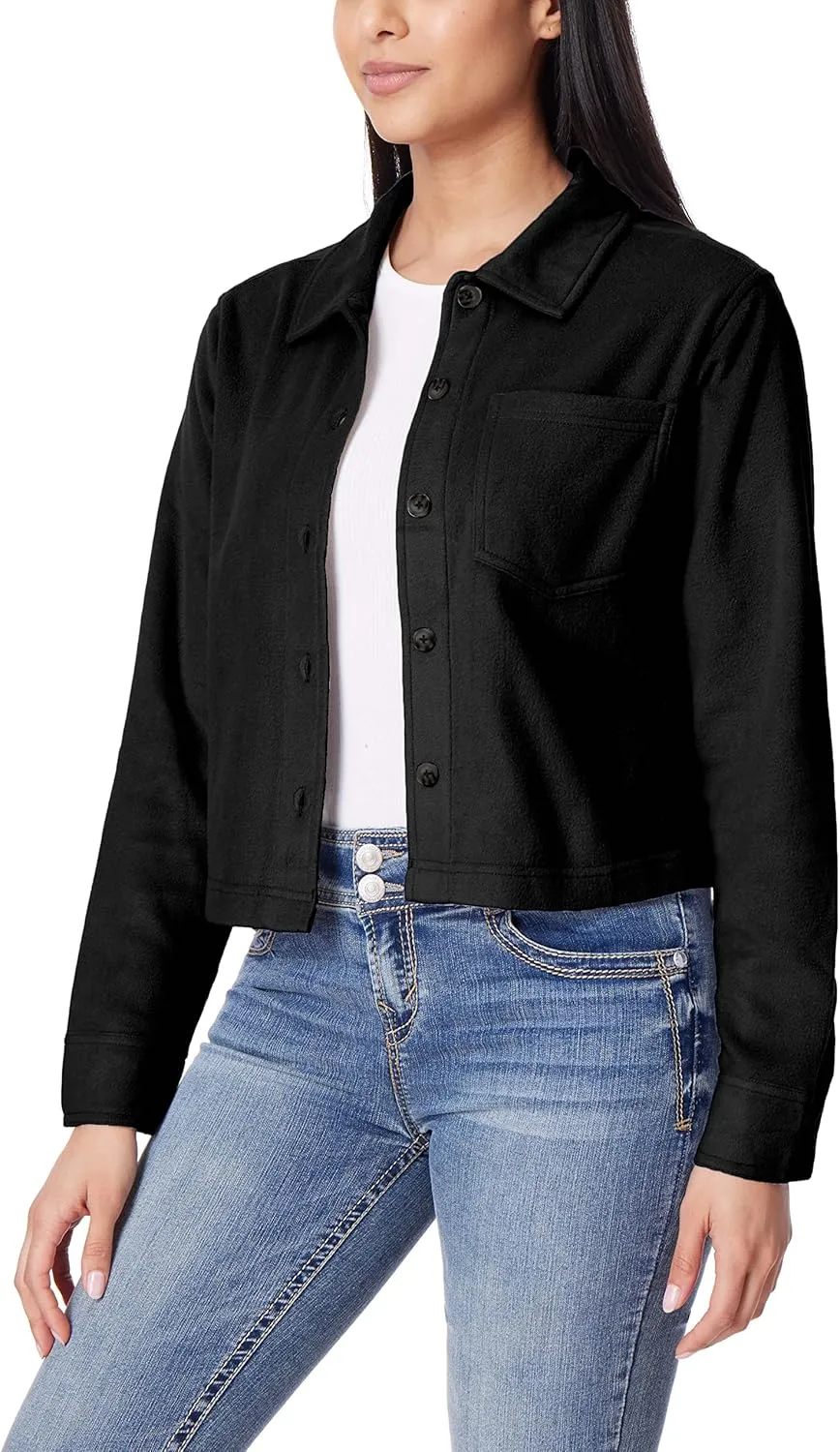WallFlower Women's Chloe Polar Cozy Fleece Boyfriend Spring, Summer and Fall Light Shacket Jackets