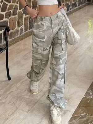 Wenkouban Gray vintage camo baggy cargo jeans