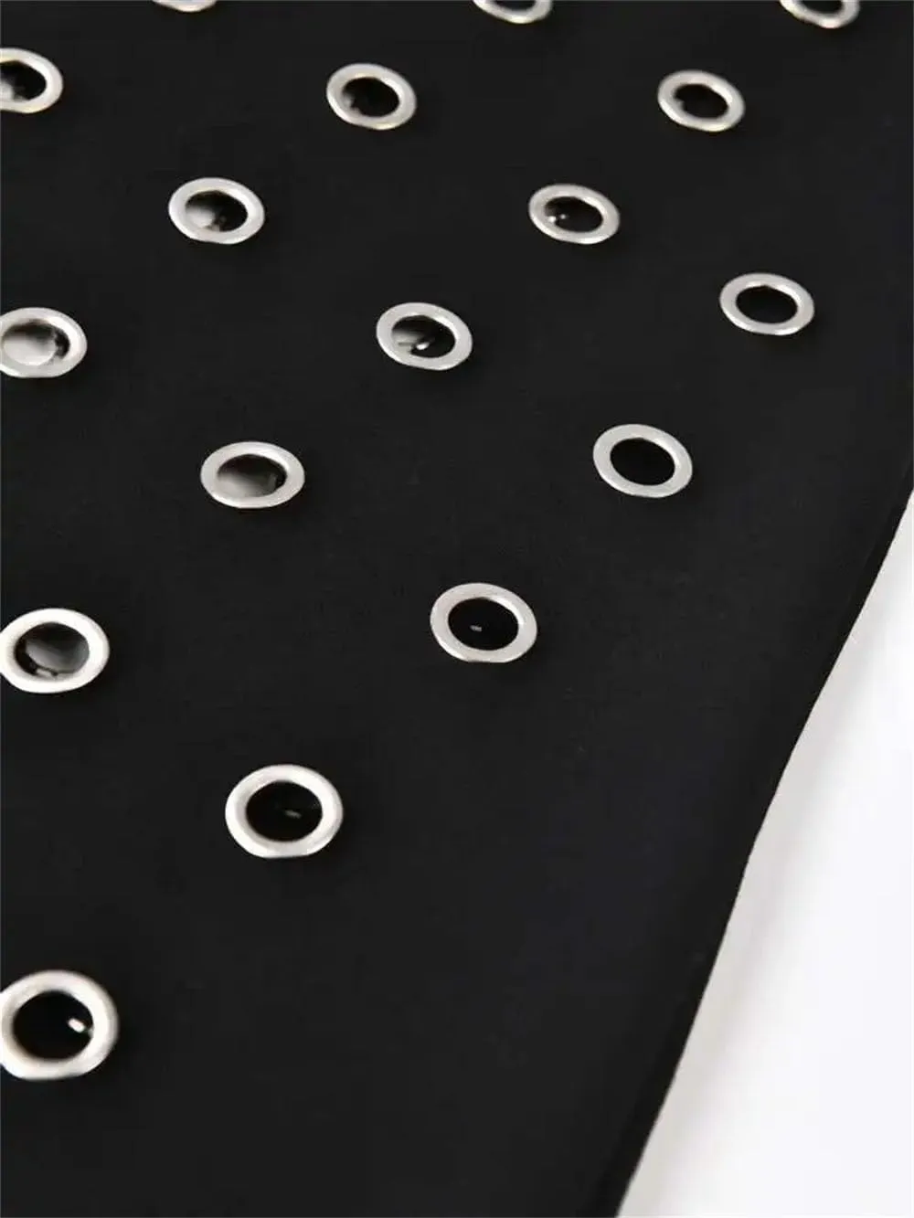 [Women Black Hollow Out Belted Long Trench V-Neck Long Sleeve Fashion Fall Street Trenchcoats