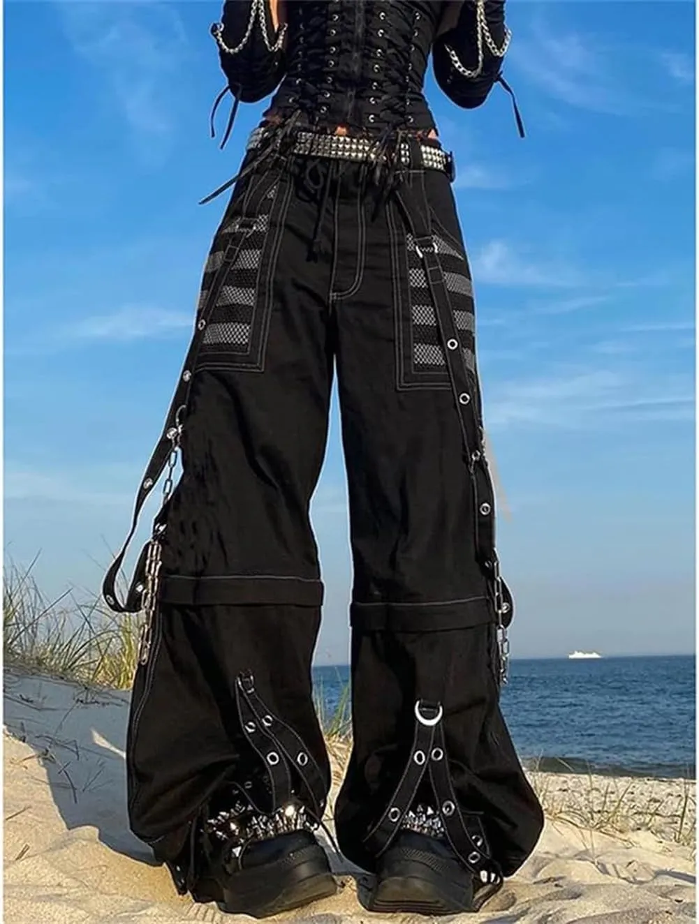 Women Vintage Baggy Jeans Grunge Gothic Tripp Pants Punk Goth Wide Leg Denim Pants Y2k Loose Casual Jeans Streetwear