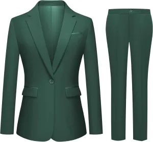 Womens 2 Piece Pants Suit Solid Notch Lapel One Button Slim Fit Blazer Jacket Elastic Waist Pants Tuxedo Set