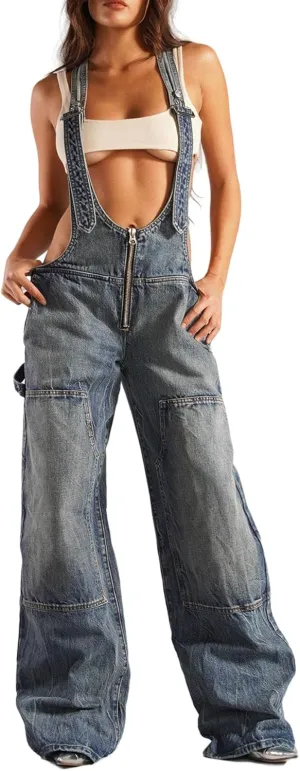 Womens Denim Overalls Loose Fit Wide Leg Baggy Jeans Overalls Y2k 2025 Denim Jumpsuit