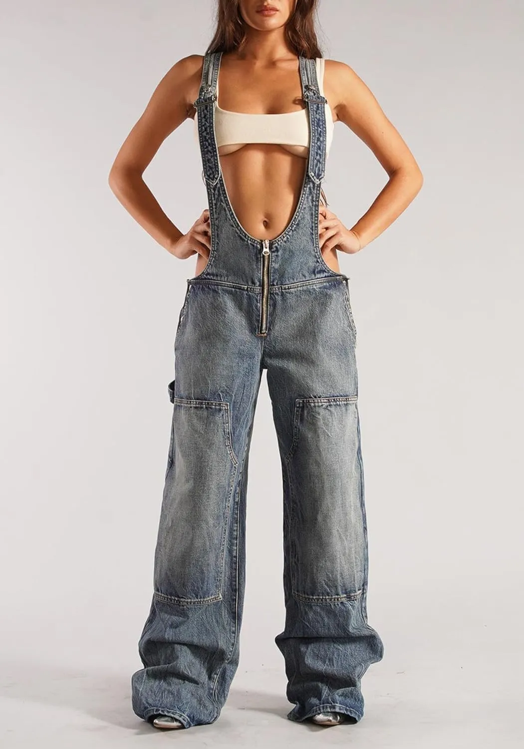 Womens Denim Overalls Loose Fit Wide Leg Baggy Jeans Overalls Y2k 2025 Denim Jumpsuit
