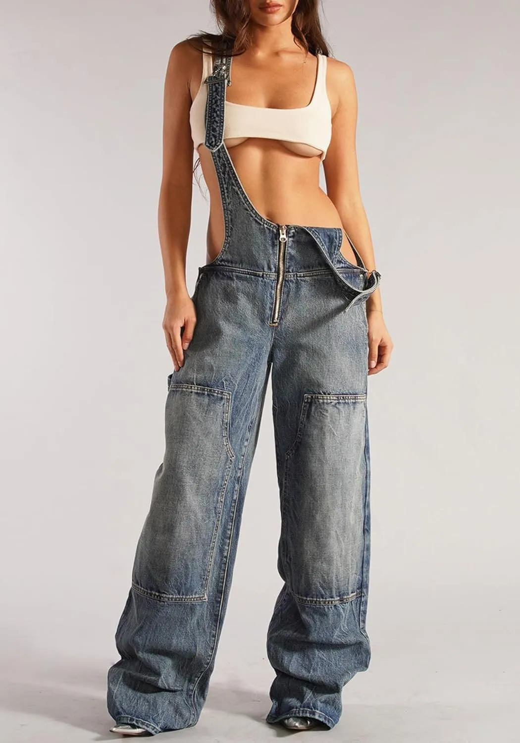 Womens Denim Overalls Loose Fit Wide Leg Baggy Jeans Overalls Y2k 2025 Denim Jumpsuit
