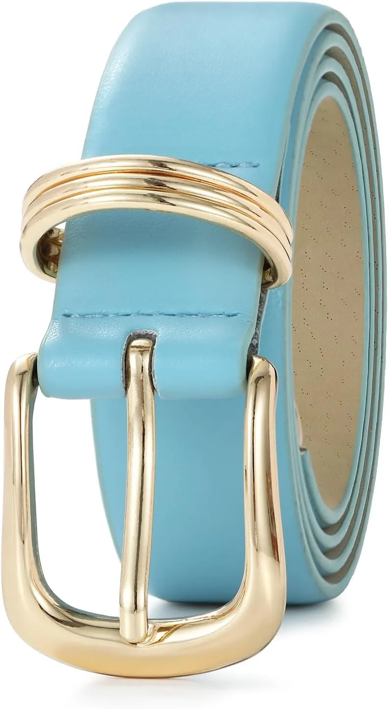 Women's Leather Belts with Gold Buckle Fashion Leather Waist Belt Elegant Ladies Belts for Jeans Dress & Casual Wear