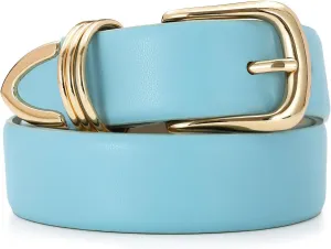 Women's Leather Belts with Gold Buckle Fashion Leather Waist Belt Elegant Ladies Belts for Jeans Dress & Casual Wear