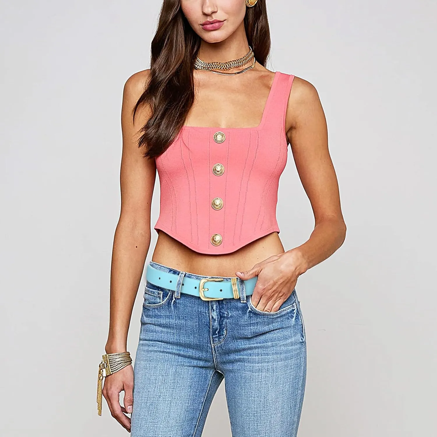 Women's Leather Belts with Gold Buckle Fashion Leather Waist Belt Elegant Ladies Belts for Jeans Dress & Casual Wear