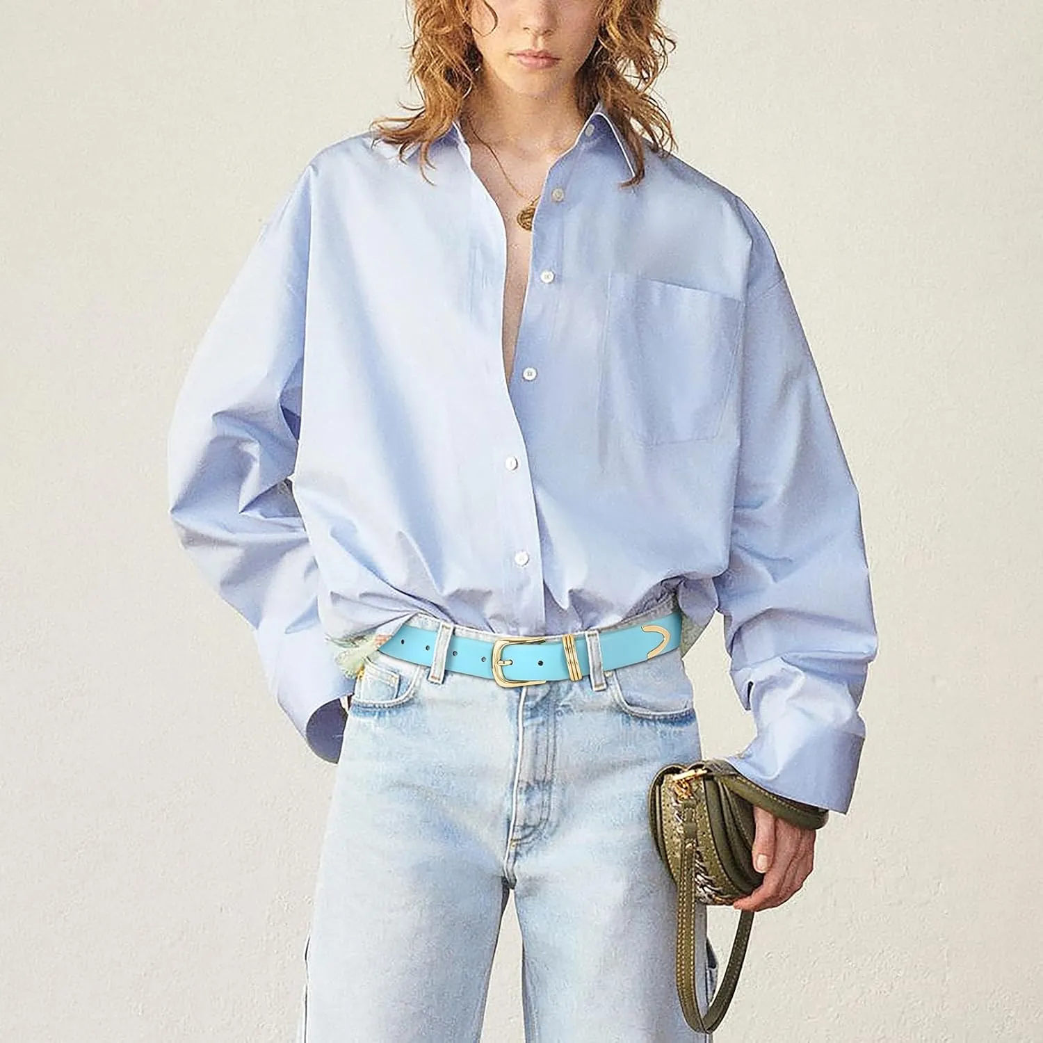 Women's Leather Belts with Gold Buckle Fashion Leather Waist Belt Elegant Ladies Belts for Jeans Dress & Casual Wear