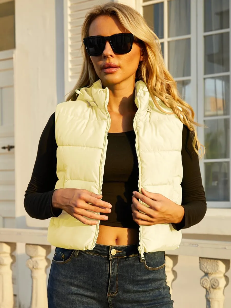 Women's Puffer Vest - Sleeveless Quilted Gilet with Detachable Hood or Crop, Lightweight Winter Vest