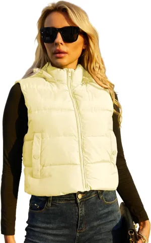 Women's Puffer Vest - Sleeveless Quilted Gilet with Detachable Hood or Crop, Lightweight Winter Vest