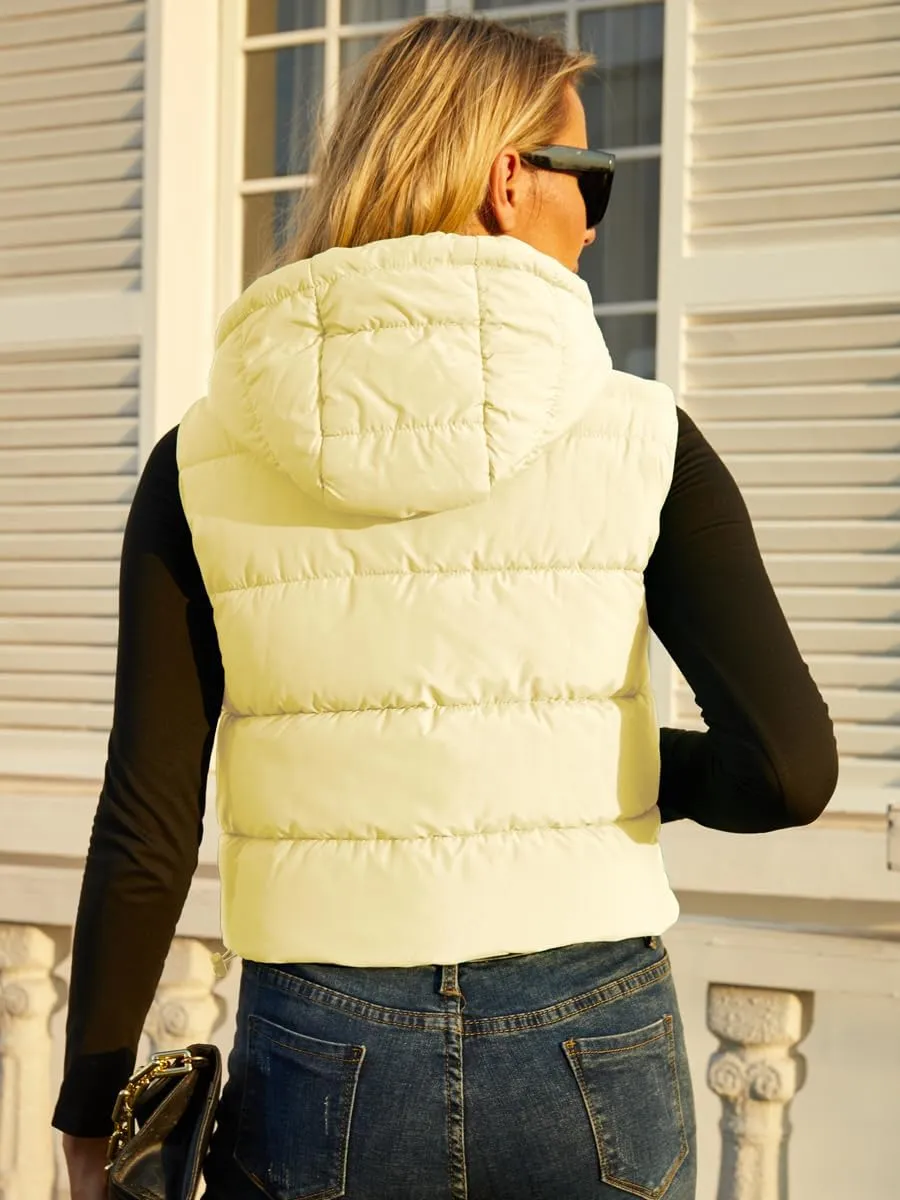 Women's Puffer Vest - Sleeveless Quilted Gilet with Detachable Hood or Crop, Lightweight Winter Vest