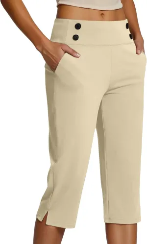 Women's Summer Capri Pants High Waisted Stretch Cropped Trousers Casual Comfortable Yoga Workout Wear Pure Color