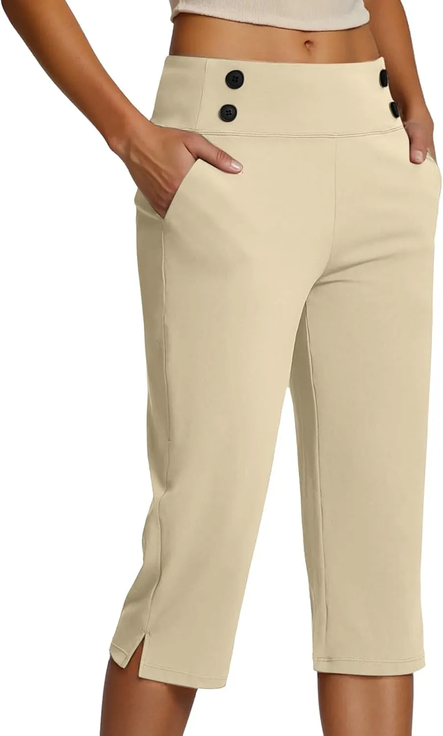 Women's Summer Capri Pants High Waisted Stretch Cropped Trousers Casual Comfortable Yoga Workout Wear Pure Color