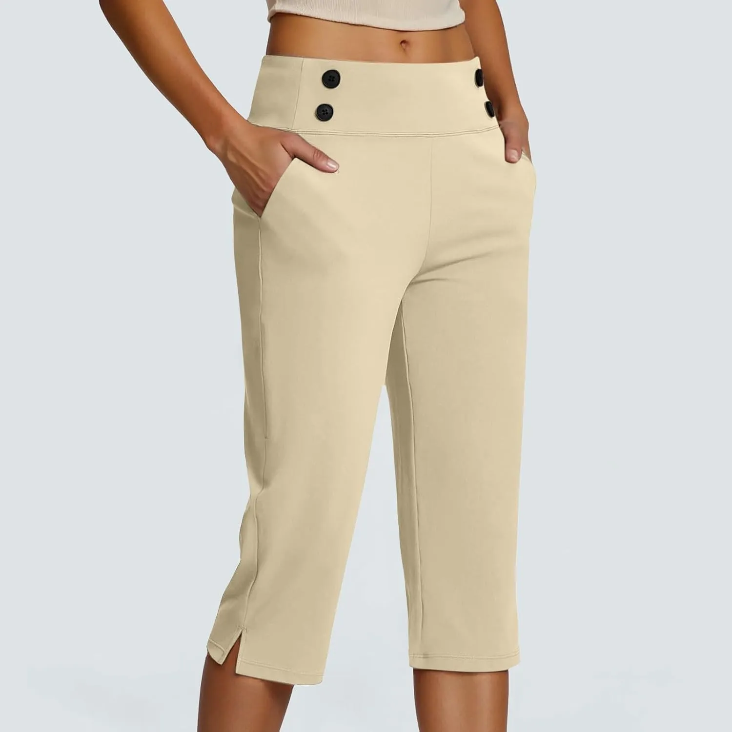 Women's Summer Capri Pants High Waisted Stretch Cropped Trousers Casual Comfortable Yoga Workout Wear Pure Color