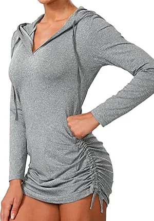 Women's Sun Protection Dress Long Sleeve Summer Hoodie Shirts Dress Outdoor Athletic Lightweight Dry Fit Hoodie