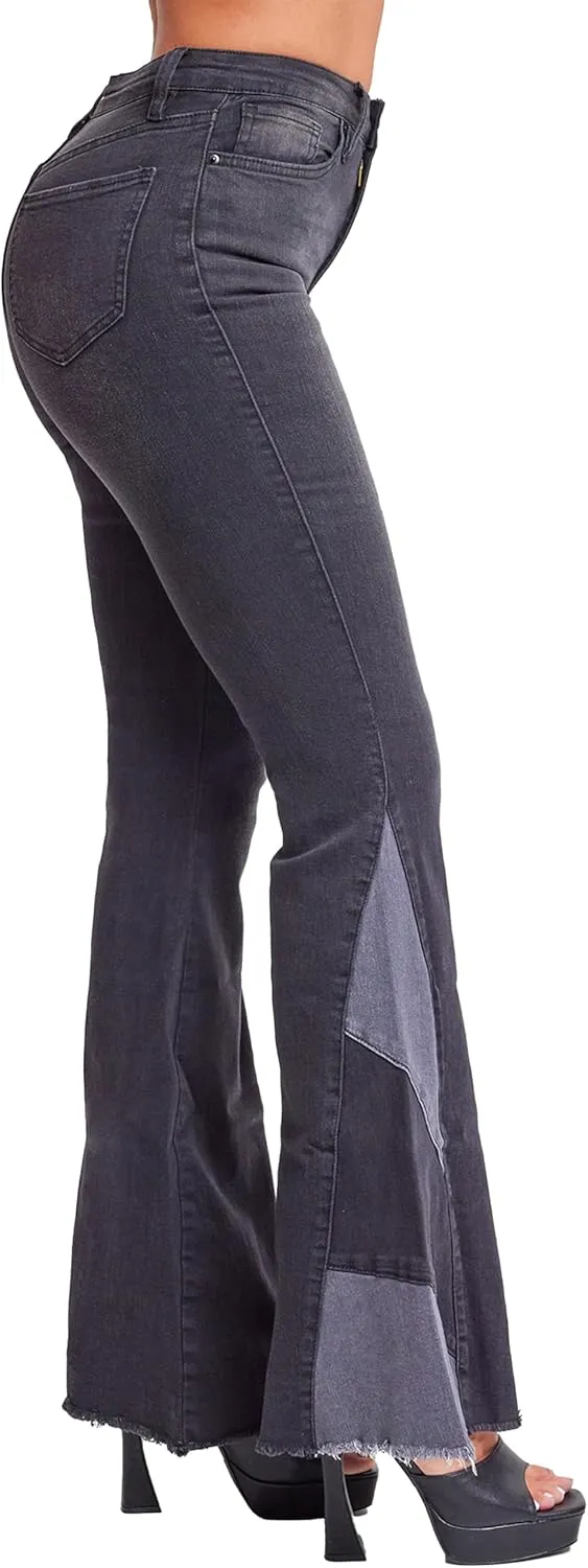 YMI Women's High Rise Gigi Flare Jean with Block Panel