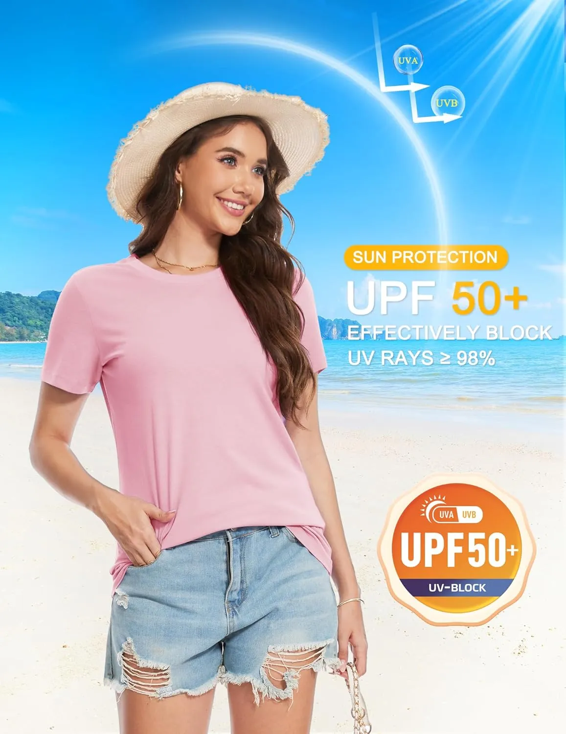 YUCOLEN Women's Cotton Short Sleeve Shirts UPF 50  Soft Breathable Crew Neck T-Shirts Basic Tops