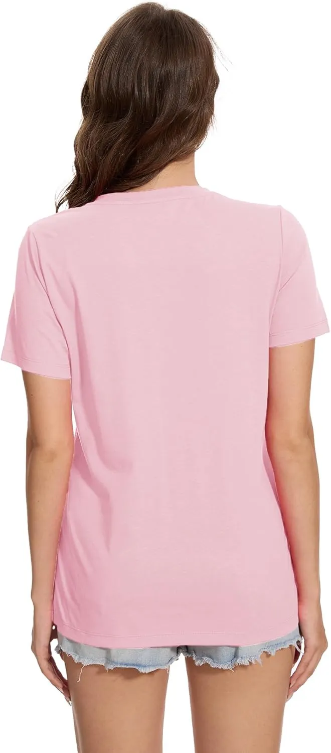 YUCOLEN Women's Cotton Short Sleeve Shirts UPF 50  Soft Breathable Crew Neck T-Shirts Basic Tops