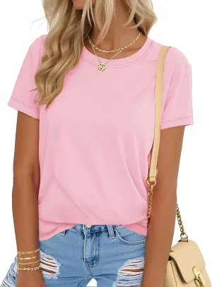 YUCOLEN Women's Cotton Short Sleeve Shirts UPF 50  Soft Breathable Crew Neck T-Shirts Basic Tops